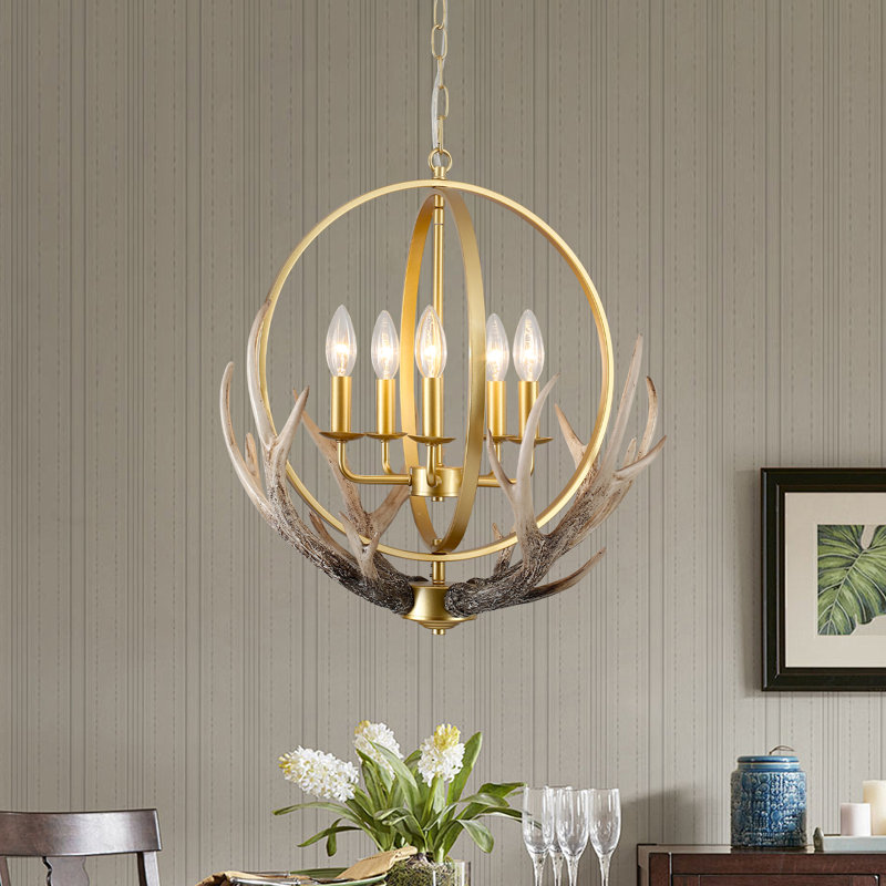 Lustre de style campagnard à 5 lumières à intensité variable de style rustique 20,47 po avec abat-jour en bois de résine