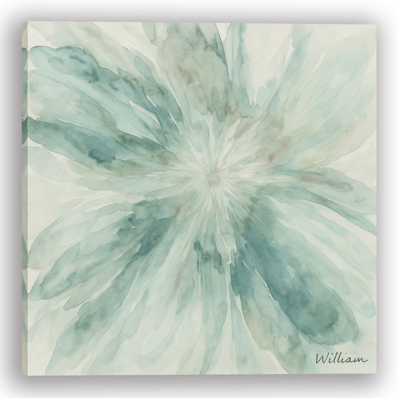 «Soft Bloom in Sage», art mural aquarelle sur toile, H 40 po x l 40 po