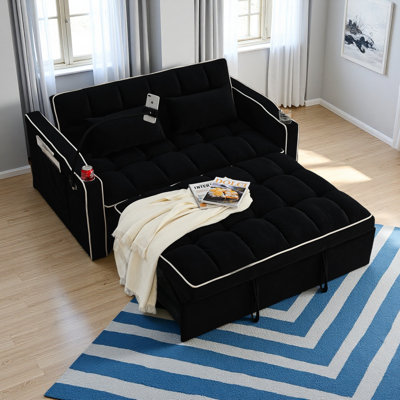 55.51 Inch Versatile Foldable Sofa Bed In 3 Lengths, Modern Sofa Sofa Sofa Velvet Pull-Out Bed, Adjustable Back And With USB Port And Ashtray And Swivel Phone Stand