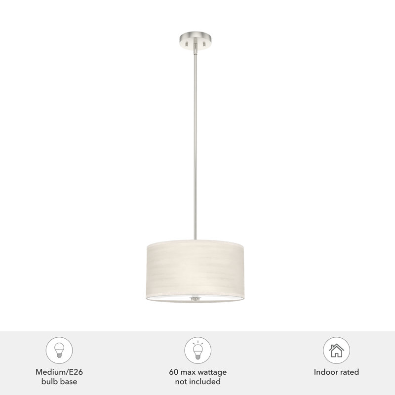 Solhaven Mid-Century Bleached Alder 14" Drum Pendant with Brushed Nickel Finish