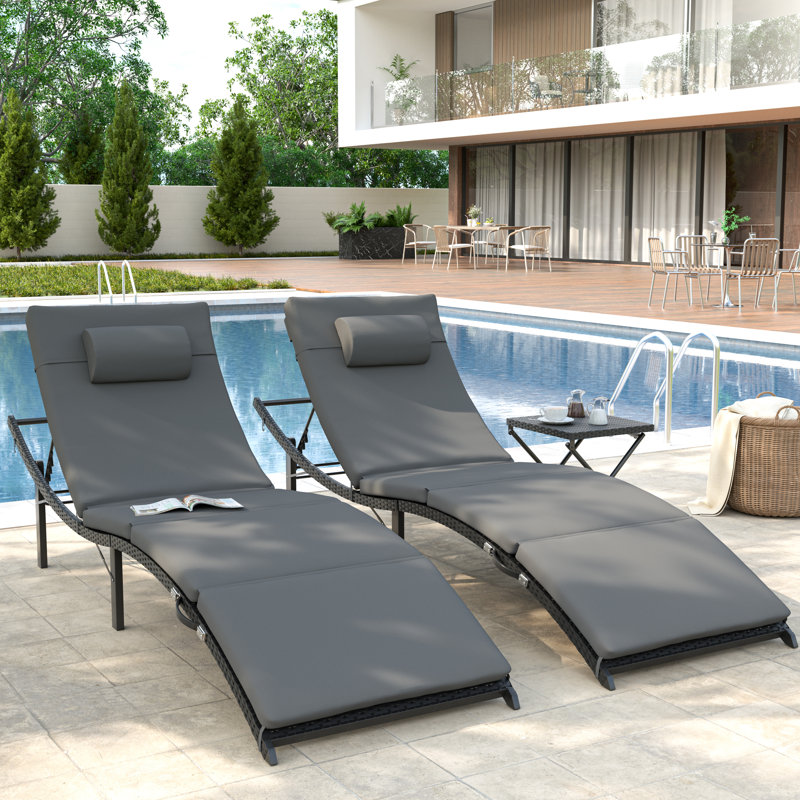 Chaise longue d'extérieur avec table Willi, Gris