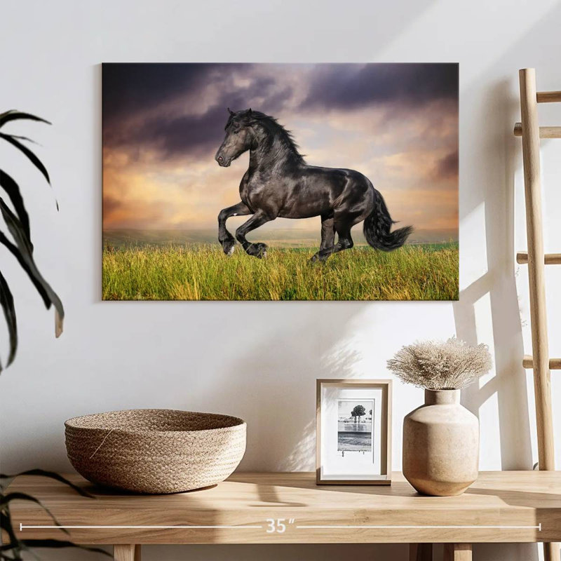 Cheval frison galopant Brampt, H 16 po x l 24 po