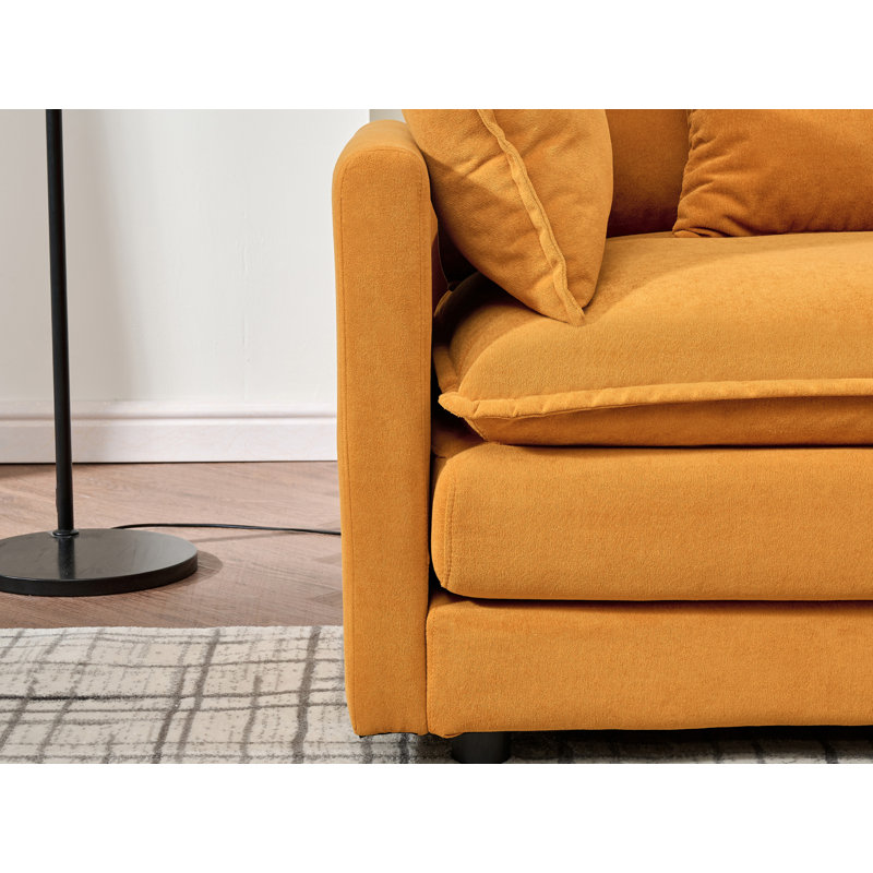 110'' Chenille Cloud Sofa With Ottoman, Orange