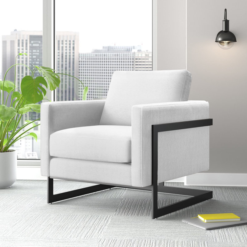Fauteuil d'appoint en tissu Posse, Polyester blanc, Or