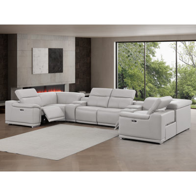8-Piece U-Shaped Power Reclining Sectional In Genuine Leather – 2 Recliners