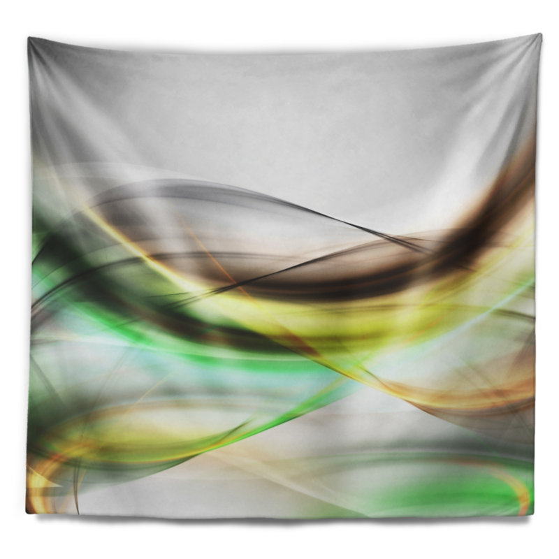 Tapisserie abstraite de vagues jaunes et vertes, H 78 po x l 92 po