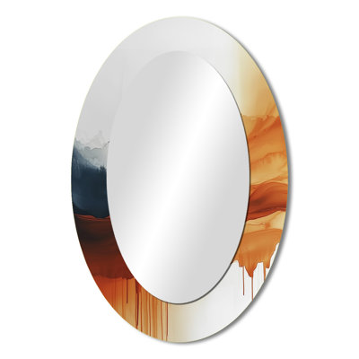 Fading Autumn Mountain Landscape IV - Brown Oval Wall Mirror Decor