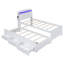 Lit plateforme avec tête de lit à DEL avec rangement, lit gigogne simple et 3 tiroirs-1028013067