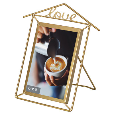  11x8-inch Decorative Gold Metal Floating Picture Frame For 8x6 Vertical Photos Easel Back For Home Office Living Room Bedroom Wedding Events Tabletop Shelf Desk And Mantel Display
