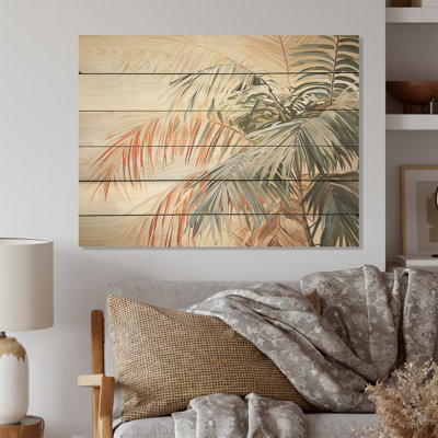 Minimalism Tropical Tranquility Palm Trees I - Palms & Palm Trees Wood Art On Natural Pine Wood