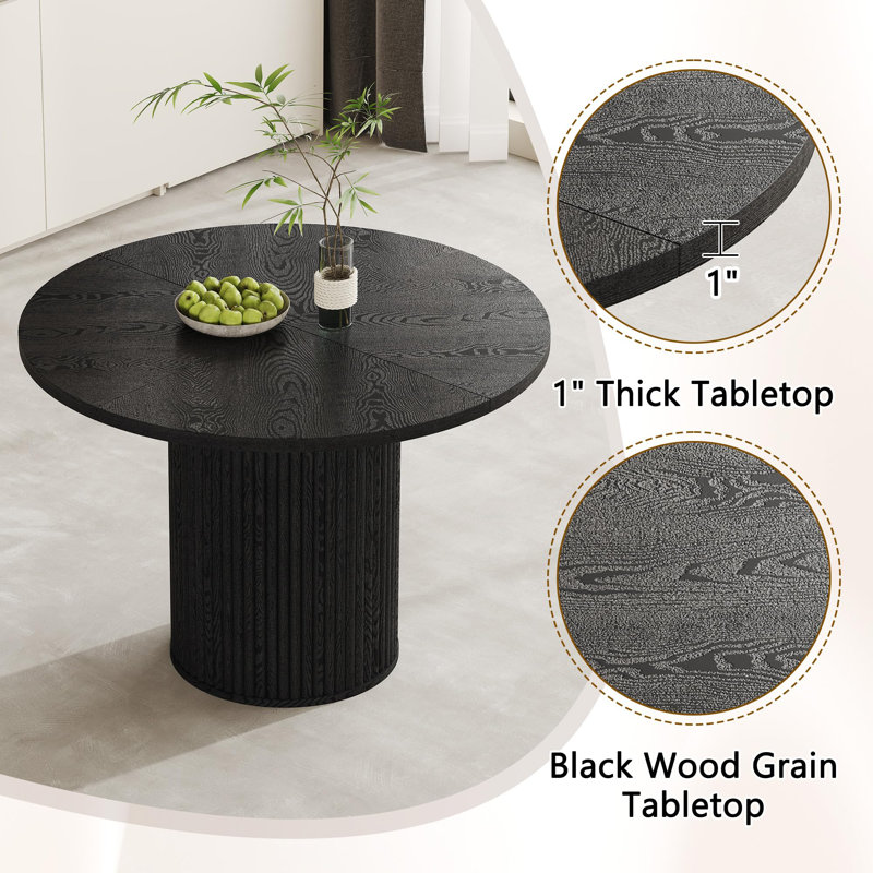 Ensemble de table de salle à manger 5 pièces comprenant un plateau en bois noir et une base cylindrique. Ensemble de table de salle à manger 42 po pour 4 personnes alliant stabilité, confort et style contemporain.