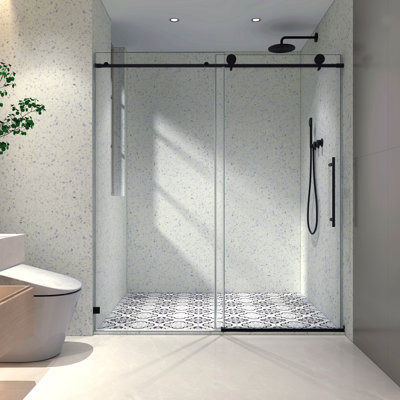 Frameless One Fixed And One Shifted Shower Door,70Mm 304 Stainless Steel Large Pulleys With Adjustable Soft Closing Function,With Nano Easy Cleaning,Stick Explosion-Proof Menbrance