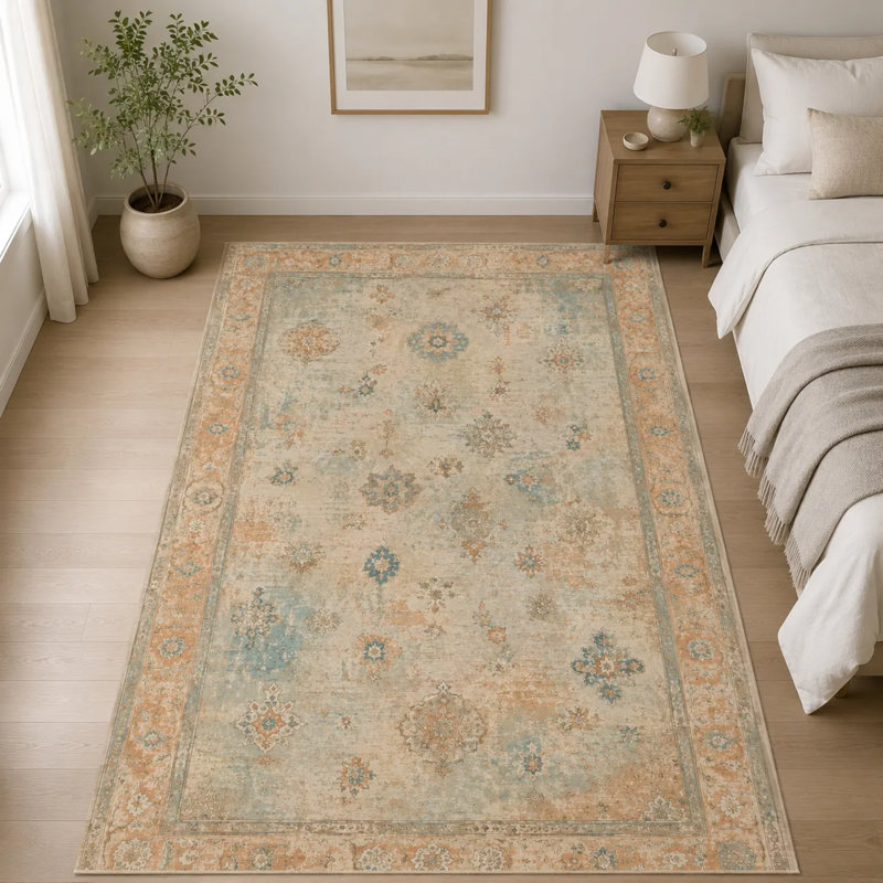 Tapis rétro en chenille beige Uşak, Runner 6'7" x 13'2"