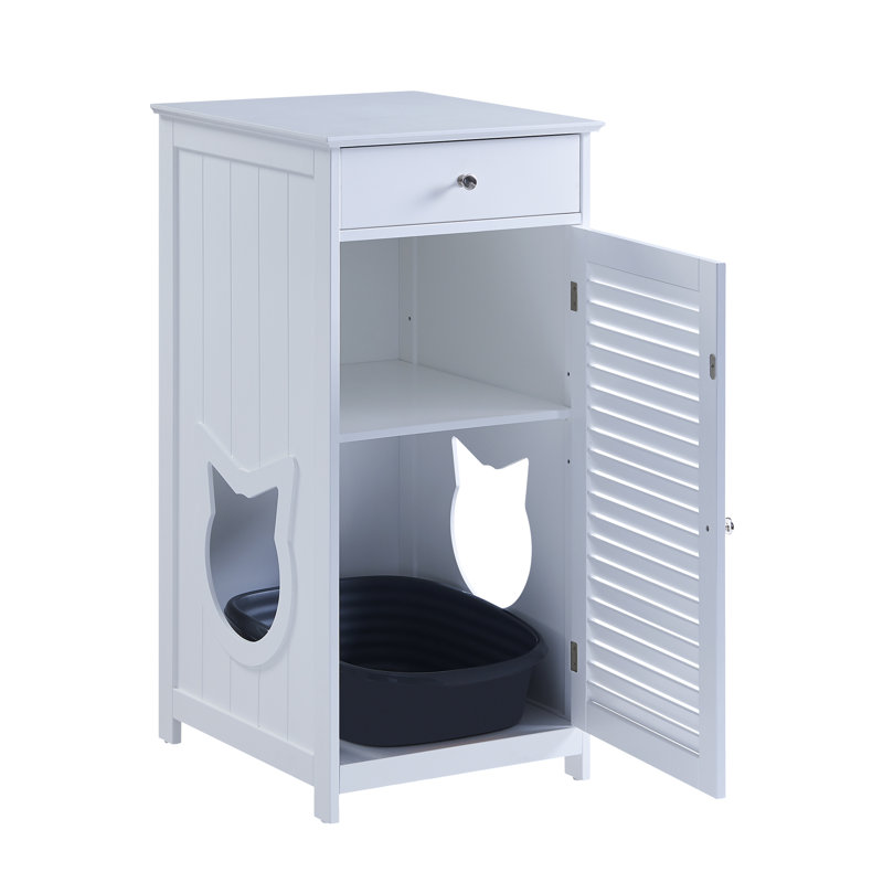White Shutter Style Cat Litter Enclosure Cabinet with Storage