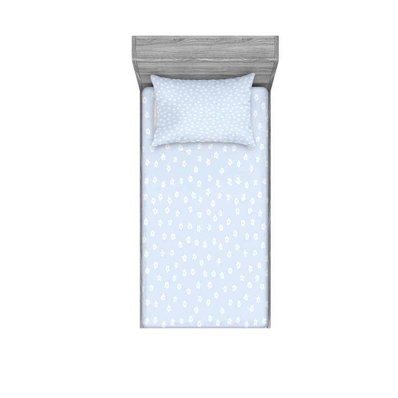 Microfiber Sheet Set, Twin Sheet Set with Fitted Sheet, Light Blue/White, Floral