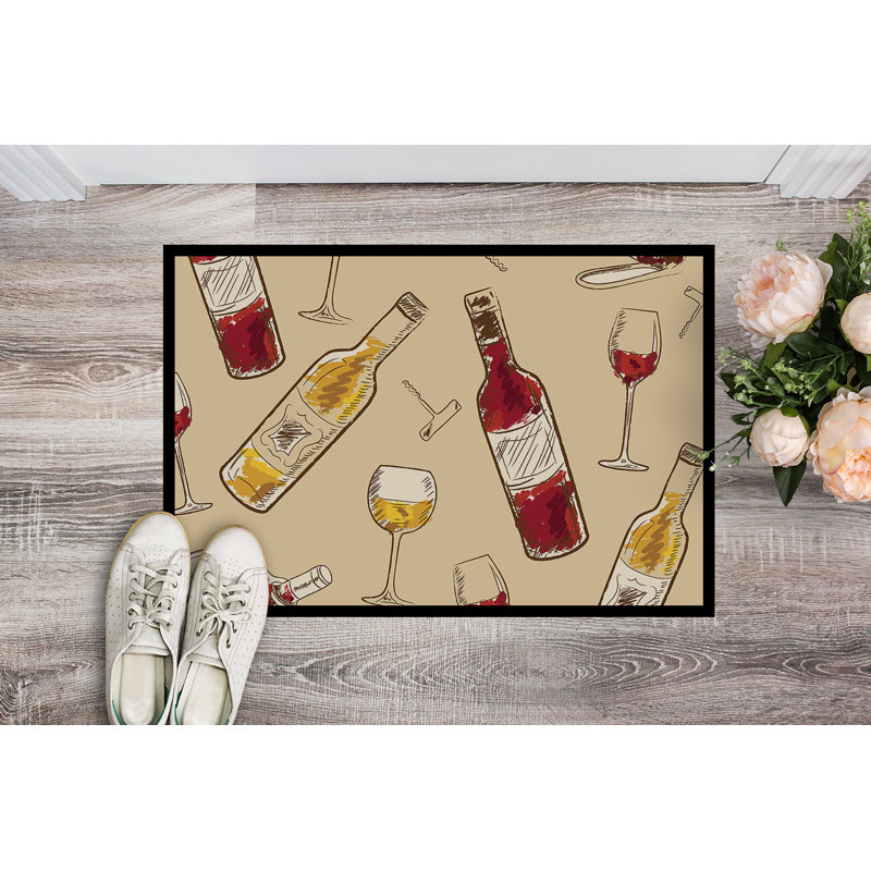 Tapis de porte d’extérieur anti-dérapant à vin, Crème, L 27 po x L 18 po 