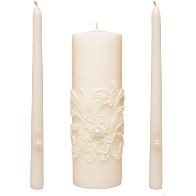 Hosley 11.5-Inch Wedding Unity Candle Set – Cream Pillar & 2 Taper Candles for Ceremony, Special Events, Emergency Kit, Reiki Spa Meditation