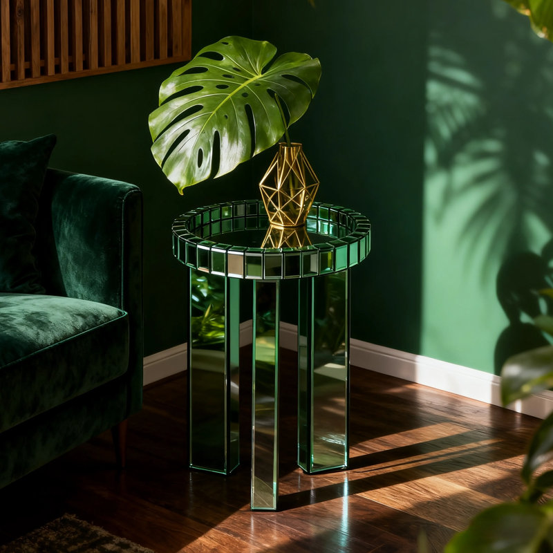 Glass Top End Table, Green
