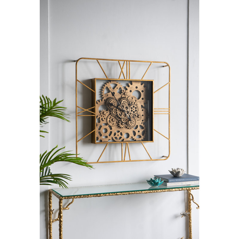31.5" Gold Industrial Square Wall Clock with Roman Numerals