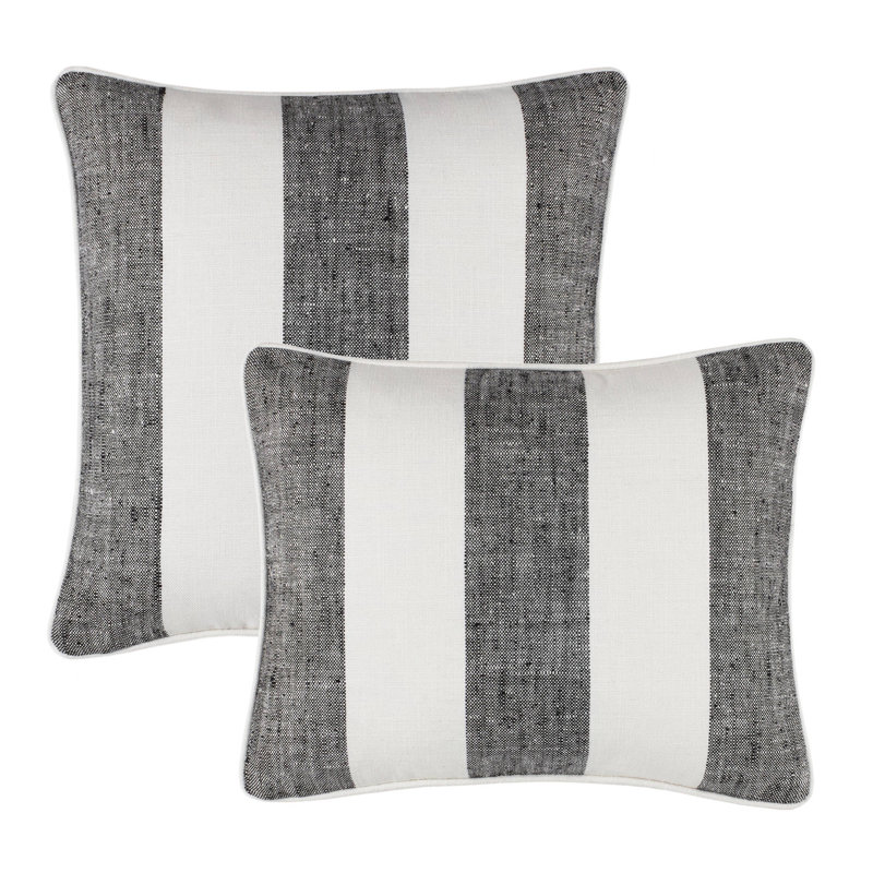 Awning Polyester Indoor/Outdoor Pillow Cover, Black Striped, Rectangle 16"H x 20"W