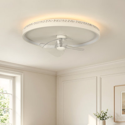 Deontee 19.7" Modern Dimmable LED Flush Mount Ceiling Fan with Dual Lighting and Remote Control