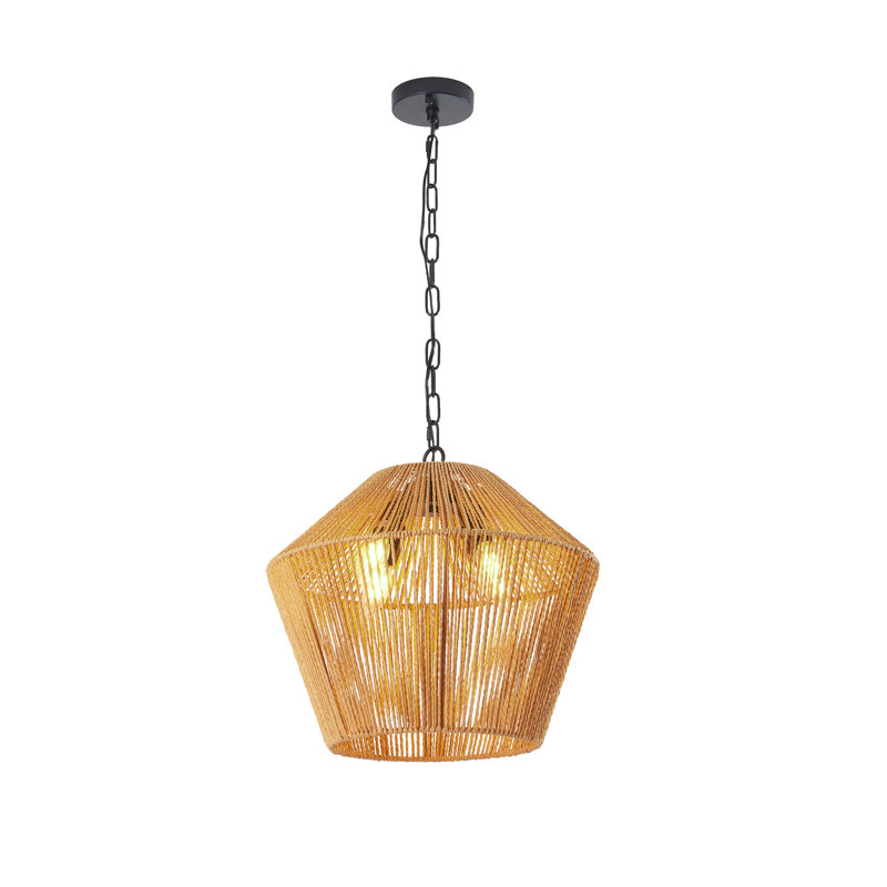 Luminaire suspendu en corde de chanvre de 17 po - fait à la main pour îlot de cuisine, salle à manger, finition naturelle de chambre à coucher, fer à hauteur réglable et luminaire suspendu suspendu tissé, créé