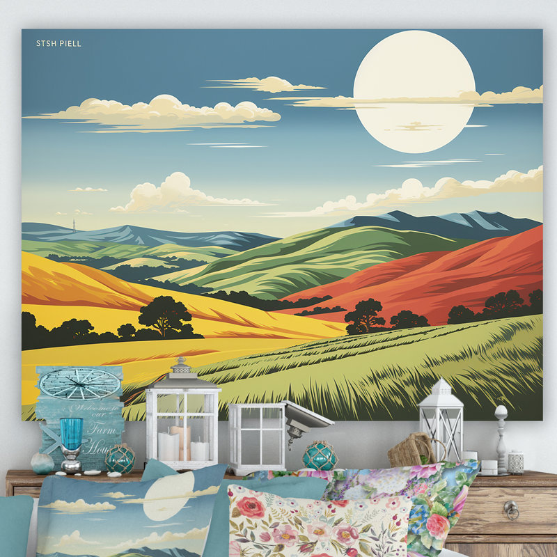 «Minimalist Colorful Mountain Valley III - Meadow», art mural, Toile tendue, H 30 po x l 40 po x P 1,5 po