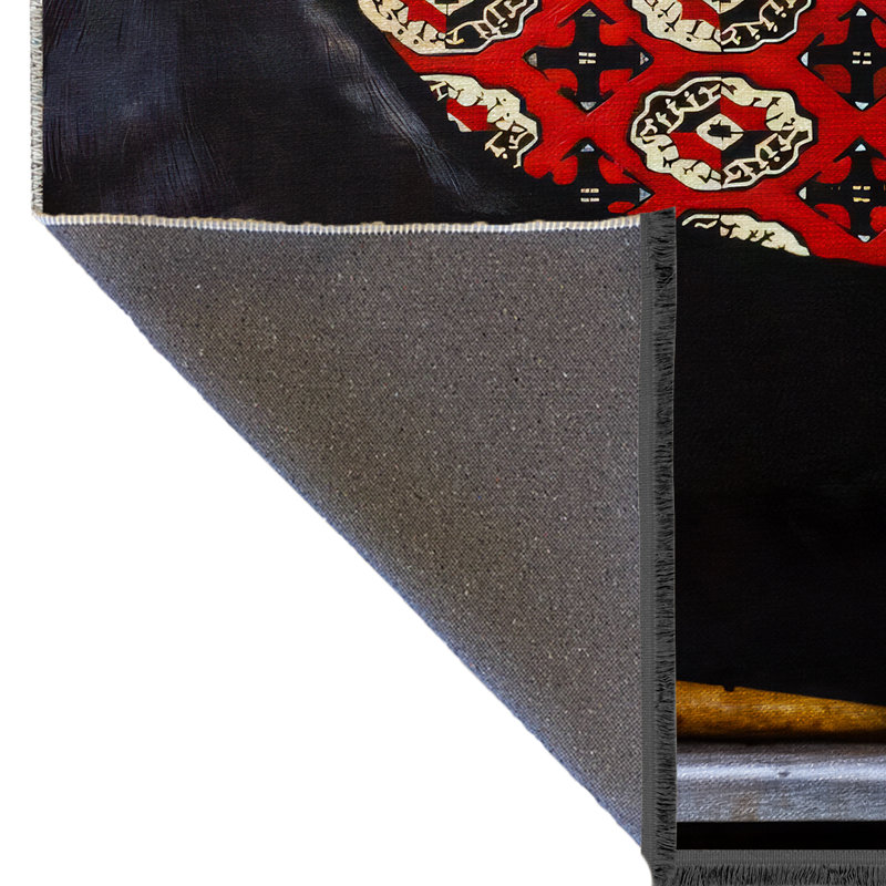 Tapis décoratif noir et rouge à motif de cheval noble