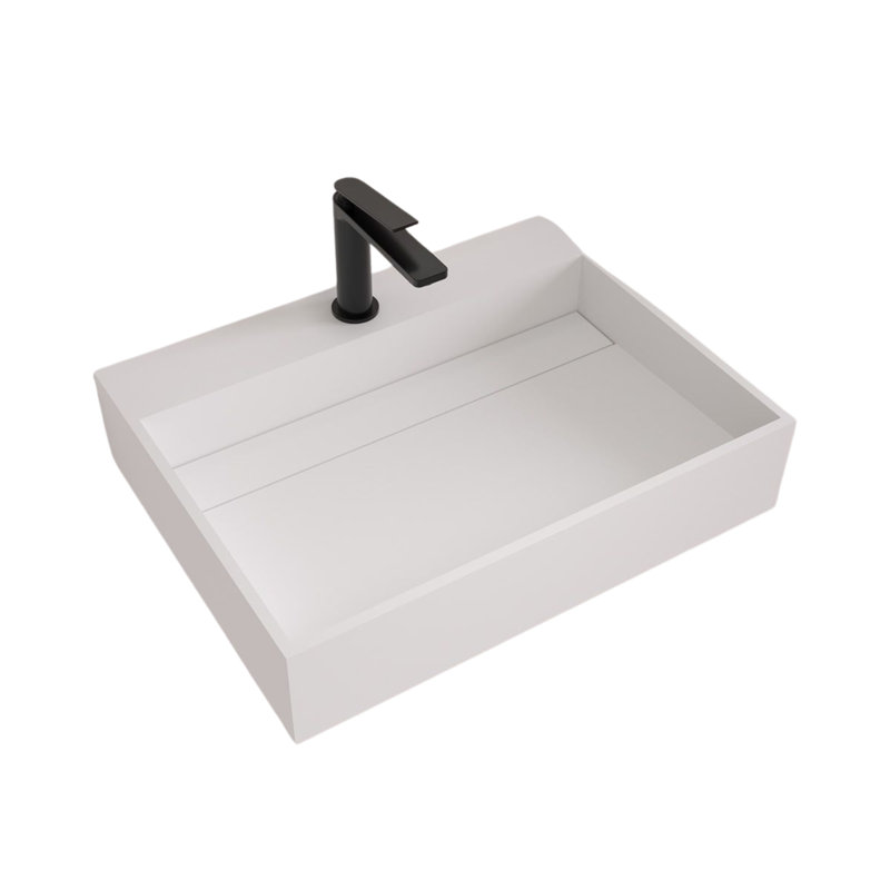 Asturias Matt White Wall Hung Stone Basin 600mm
