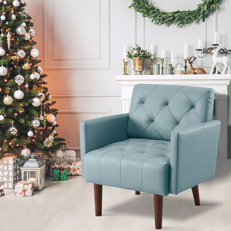 Fauteuil capitonné l 29,1 po Couey, Similicuir bleu