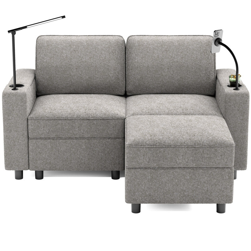 Canapé modulaire rembourré avec repose-pieds pour salon Varrick, Gris colombe