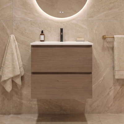 Meuble-lavabo simple 24 po avec comptoir en céramique avec trop-plein Kersha, pré-assemblé