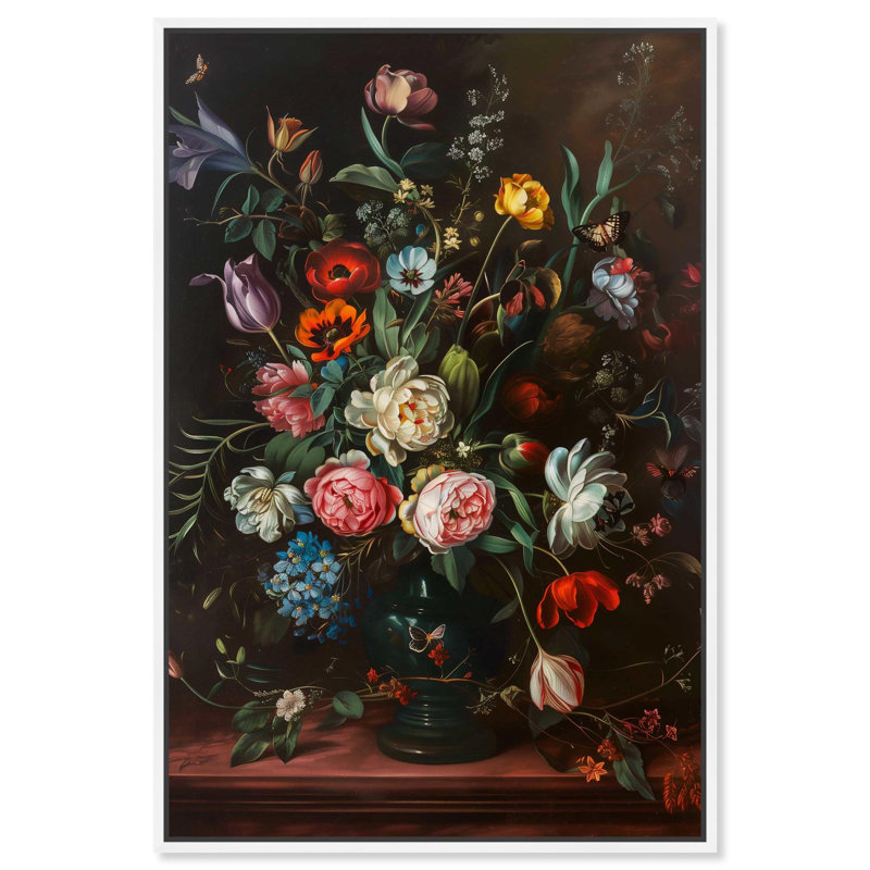 Romantic Blossom Canvas Floral Vase Wall Art by Art Remedy, White Framed, 31" H x 21" W