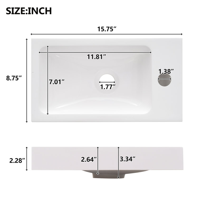 15.75" Rustic Bathroom Vanity – Compact Wood Grain Cabinet With Reversible Resin Sink, Adjustable Shelf & Push-To-Open Soft-Close Door