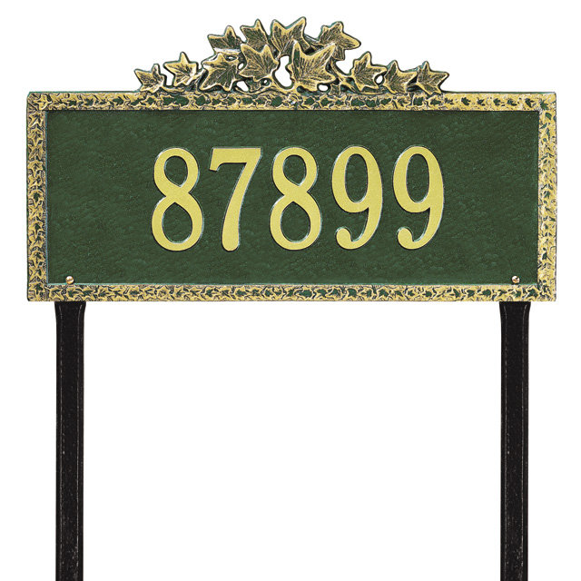 Plaque d'adresse sur 1 ligne Ivy, Vert et or, Oui