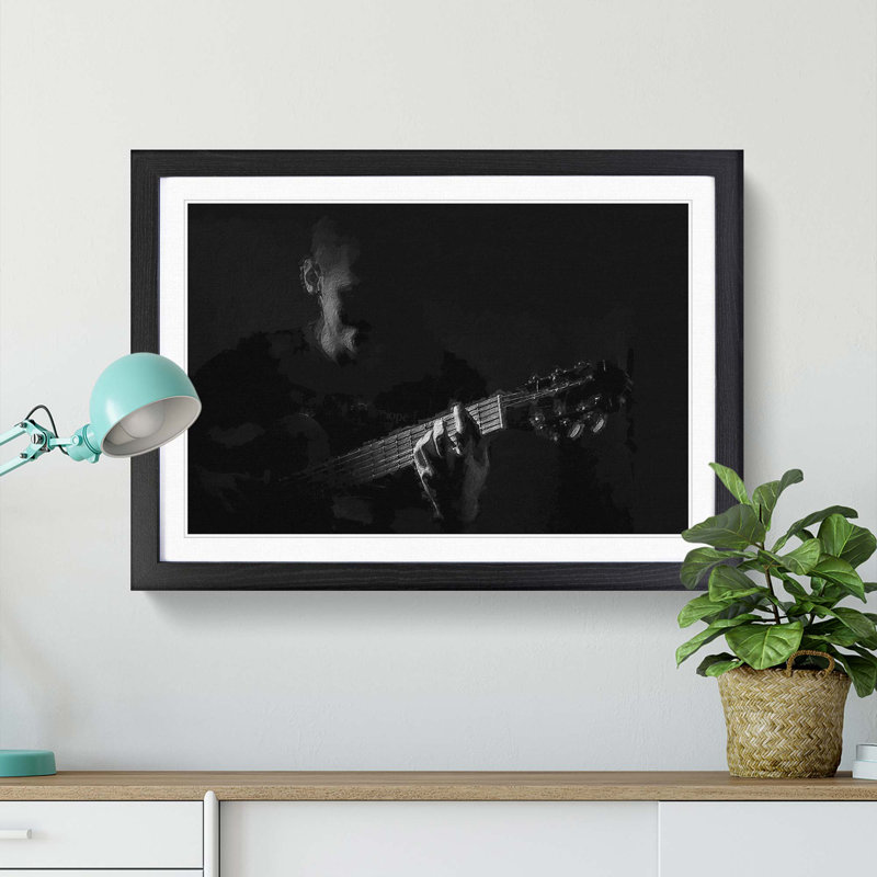 Guitarist in the Shadows - Picture Frame Painting Print, 48cm H x 65cm W x 2cm D, Black Framed