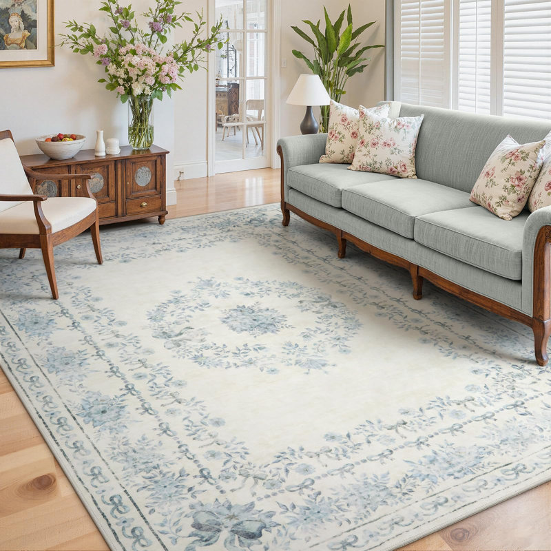 Tapis bleu lavable à la machine Kaldi, Rectangle 5 pi x 7 pi