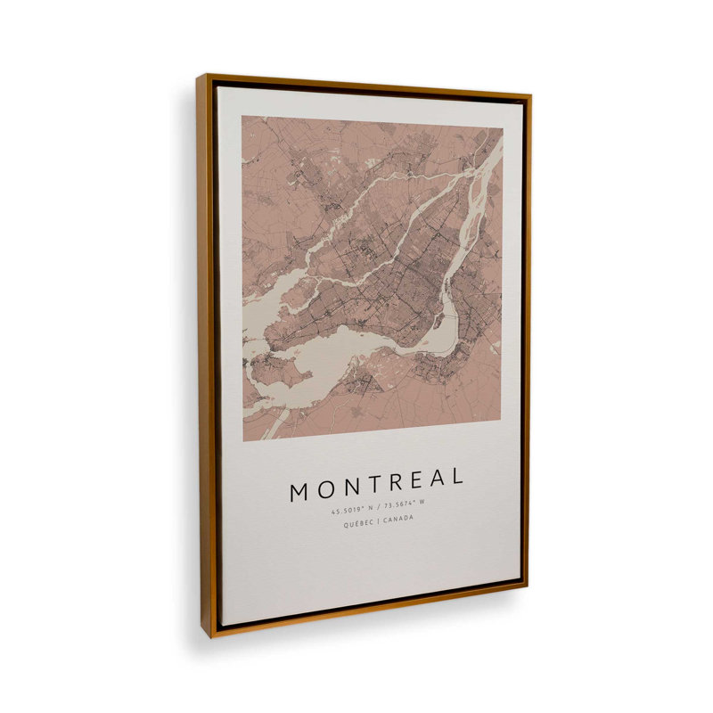 «Montreal Street Map», reproduction d'art sur toile, 20 po x 30 po, Cadre flottant doré poli