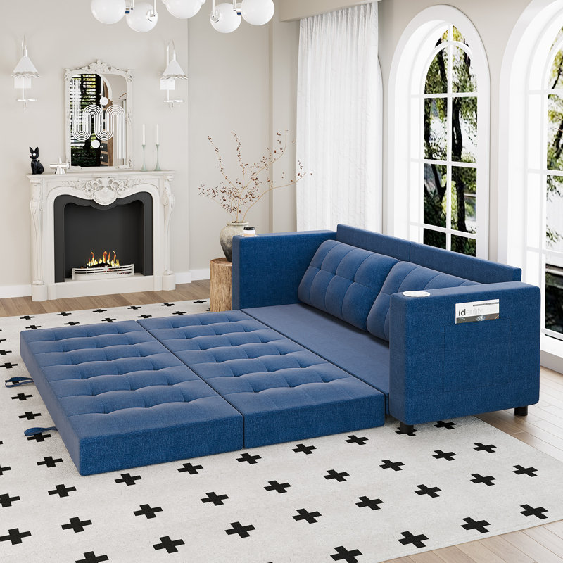 Canapé-lit de 83 po pour grand lit, canapé-lit escamotable 83 po pour chambre à coucher / appartement, Bleu