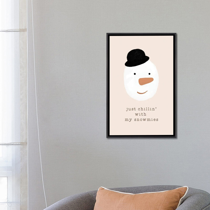 «Chilling with My Snowmies» par Orara Studio - reproduction d'art, H 26 po x l 18 po x 1,5 po, Toile avec cadre noir patiné