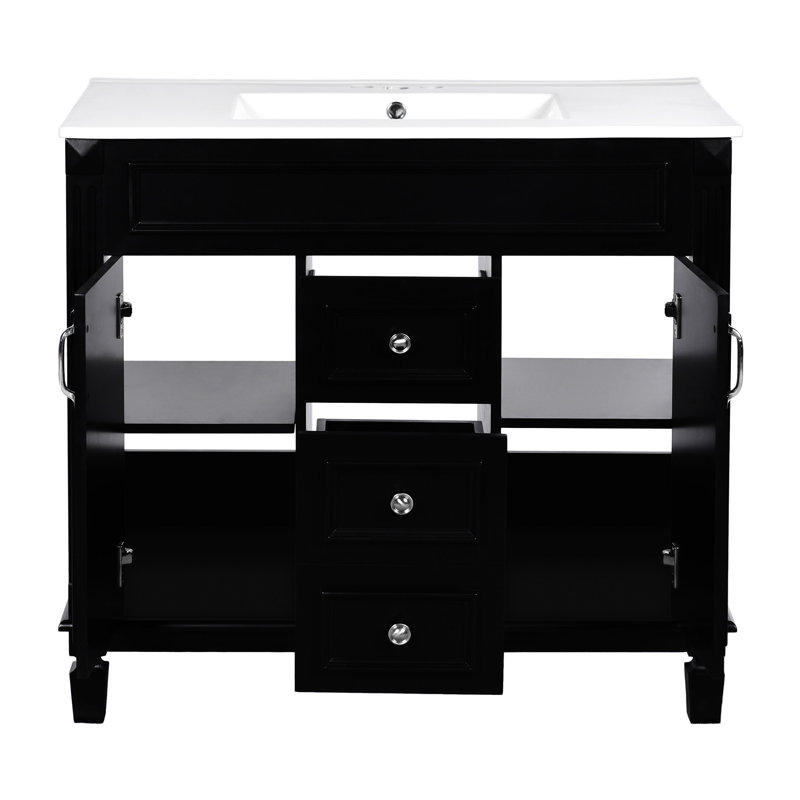 36'' Bathroom Vanity With Top Sink, Argent, Noir