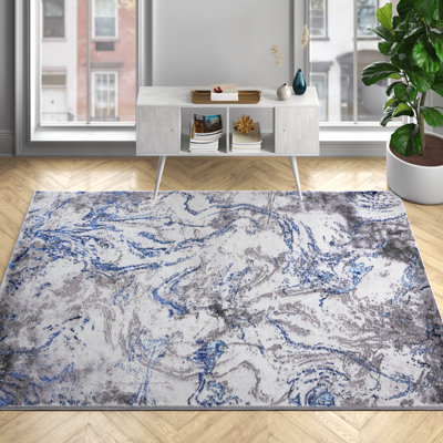 Prevatte Abstract Gray/Blue Area Rug