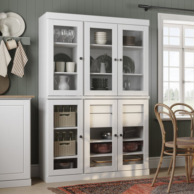 Vaisselier 100% bois massif 48,5 po avec portes en verre transparent, 2 tiroirs et tablettes réglables