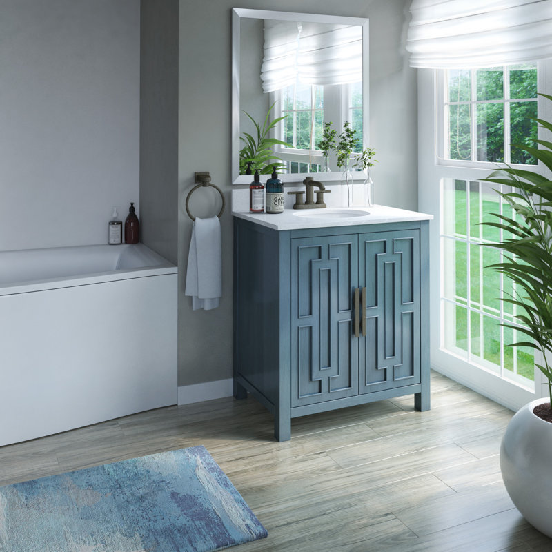 Casandra 29.88'' Single Bathroom Vanity with Marble Top, Simply Brown
