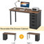 Bureau d'ordinateur moderne de 47 pouces avec 5 tiroirs et armoire réversible, brun rustique et noir, idéal pour les petits espaces et les bureaux à domicile-925906219