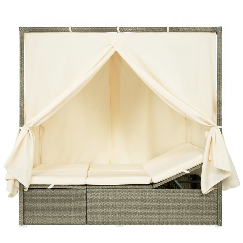 Adjustable Sun Bed With Curtain,High Comfort,With 3 Colors, Beige