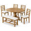 Ensemble de salle à manger extensible Cavressa 6 pièces, table à pied centrale en bois naturel avec rallonge amovible de 45 cm, 4 chaises à dossier échelle et banc de 112 cm-611896037