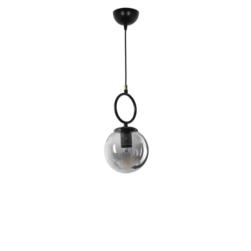 Luminaire suspendu simple à 1 lumière Cryal, Noir, Gris