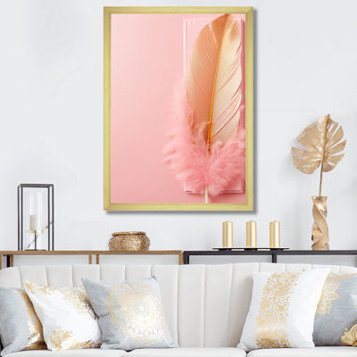 Boho Glam or et plumes roses élégantes sur toile