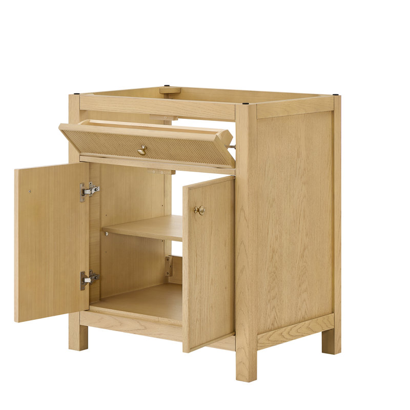 Meuble-lavabo simple 30 po Rian en chêne scandinave, sans comptoir, sans lavabo, garniture bronze satiné